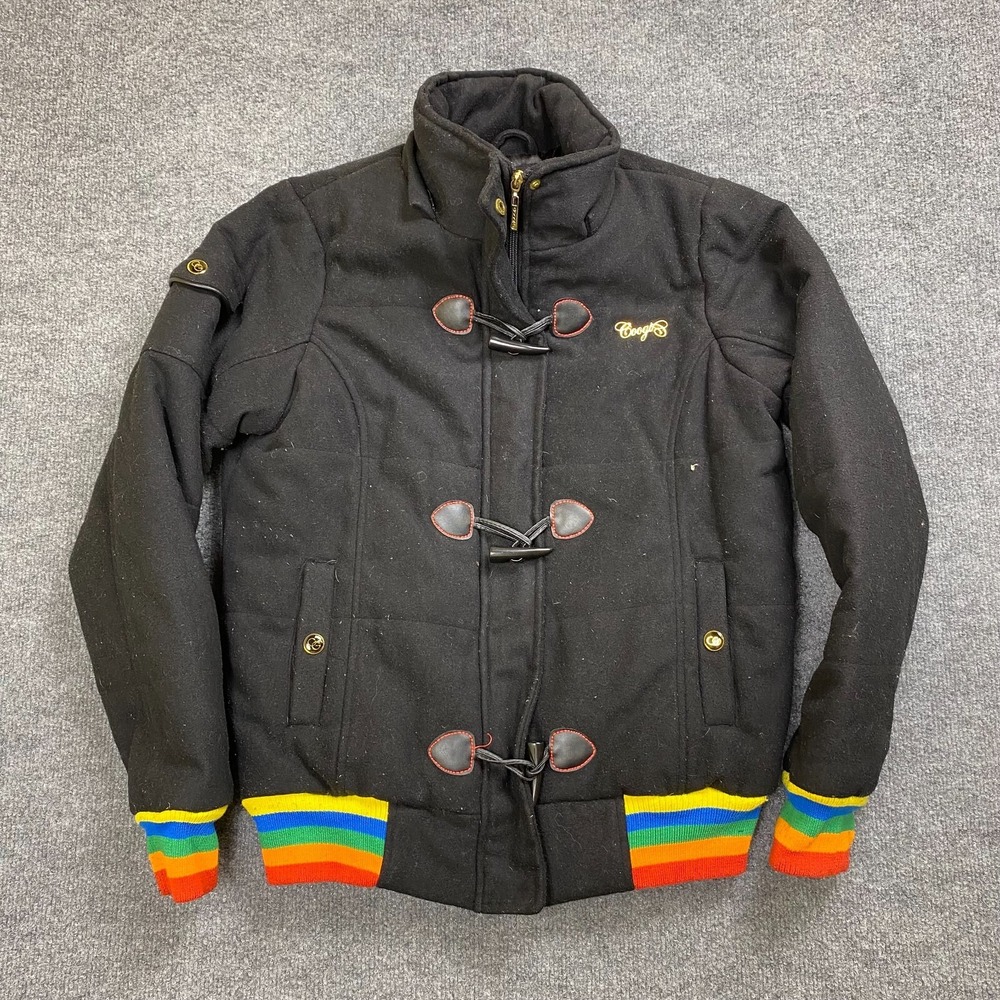 Coogi Zip Toggle Coat‎ Jacket Rainbow Size L Embroidered Faux Fur